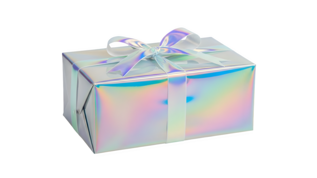 Iridescent Gift Box, isolated on transparent background
