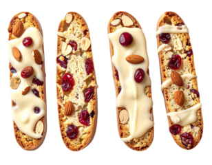  Almond Cranberry Biscotti Dipped in White Chocolate – Transparent Background PNG