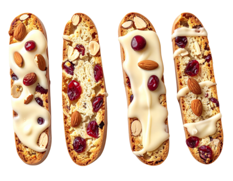  Almond Cranberry Biscotti Dipped in White Chocolate – Transparent Background PNG - Powered by Adobe