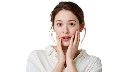 Surprised Expression: Capturing a moment of pure shock and disbelief, a person's wide-eyed gaze and expressive hands conveys a feeling of genuine surprise, a testament to the power of human emotion.