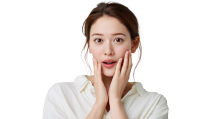 Surprised Expression: Capturing a moment of pure shock and disbelief, a person's wide-eyed gaze and expressive hands conveys a feeling of genuine surprise, a testament to the power of human emotion.