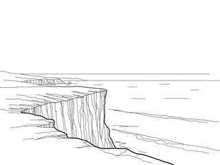 Dramatic Cliffside View with Textured Rock Face and Ocean Horizon.