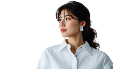 Serene Contemplation: Portrait of a woman gazing thoughtfully, radiating a sense of poise and serenity.