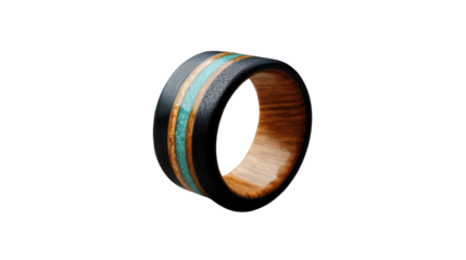 Handcrafted wooden ring: A close-up shot of an elegant wooden ring. showcasing the rich textures and intricate craftsmanship