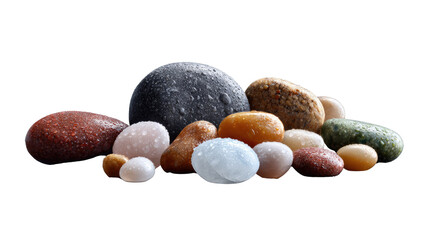 Stones Collection: A close-up showcases a diverse arrangement of smooth stones, each with unique textures and hues, creating a harmonious display of natural artistry.