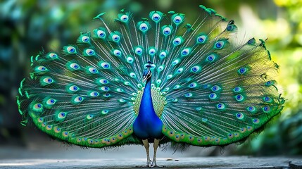 Close-up of a colorful blue and green peacock feather against a background
