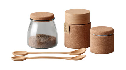 Artisan spice Storage set: Capturing the beauty of simplicity with a collection of spice jars and wooden spoons, perfect for elevating any culinary space.