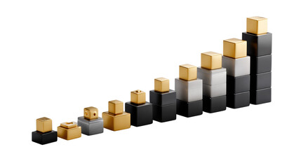Growth Trend: An array of metallic blocks artfully arranged to illustrate a rising trend, symbolizing progress, and financial growth.