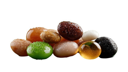 Sweet Colorful Delights: An array of vibrant, glistening jelly beans, showcasing a spectrum of colors and inviting textures. Each bean hints at a unique, delightful flavor.