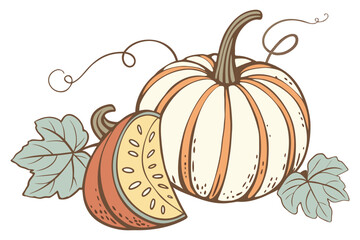 Watercolor Pumpkin Illustration Set. Autumn Harvest Pumpkins Clipart Collection.