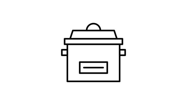 Black and white line drawing of a pot, featuring a classic design with a rounded base and a handle.