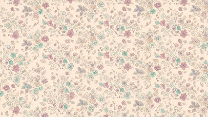 Delicate floral pattern background with a vintage aesthetic and soft color palette