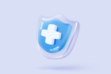 Obraz premium 3d blue plus sign icon on the white background. Cartoon icon of first aid and health care with minimal style. Medical symbol of emergency help. 3d aid vector render illustration