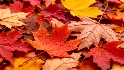 Obraz premium Autumn Kaleidoscope: Vivid Fall Leaves in Warm Reds, Oranges, and Yellows