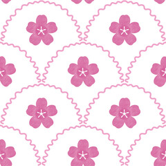 Hand-Drawn Pink Floral Seamless Pattern on White Background
