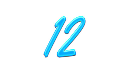 Glowing blue effect of number 12 on white background.
