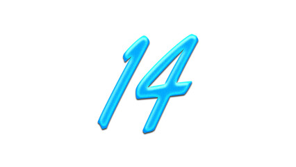 Glowing blue effect of number 14 on white background.