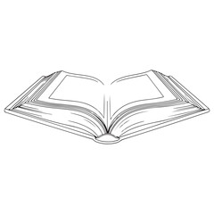Open Book Line Art Outline Illustration on White Background