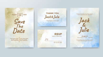 Set of Wedding invitation with abstract splash watercolor