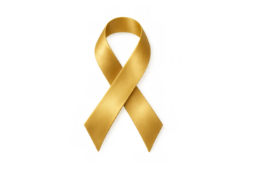 Gold awareness ribbon symbolizing childhood cancer support and military troop support, isolated on transparent background