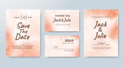 Set of Wedding invitation with abstract splash watercolor