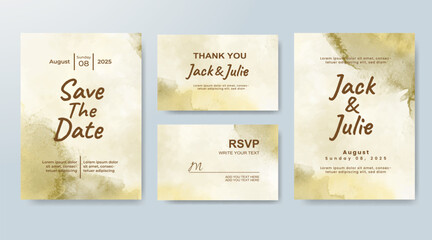 Set of Wedding invitation with abstract splash watercolor