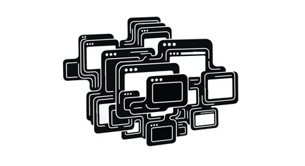 Abstract digital collage of interconnected browser windows representing data flow and connectivity.