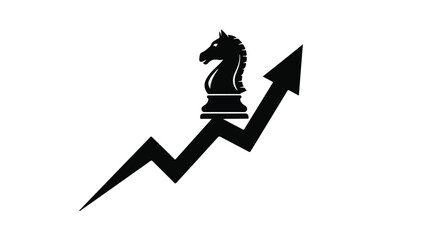Chess knight piece atop an upward trending graph symbolizing strategic growth and success.