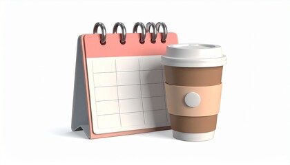 Hot espresso beverage in a disposable cardboard cup and blank notebook on a brown cafe table
