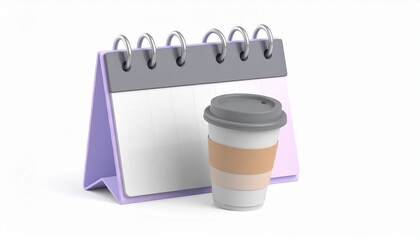 Set of calendar with coffee cup in front 3d icon isolated on white background