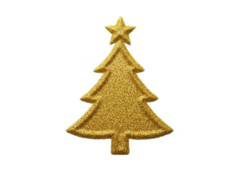 Golden christmas tree with star on top isolated on transparent background