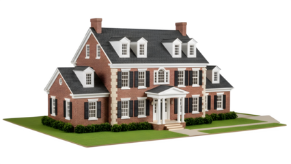 Colonial Style Home Exterior, isolated on transparent background