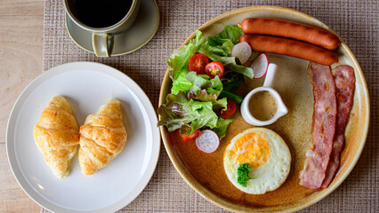 american breakfast on the table