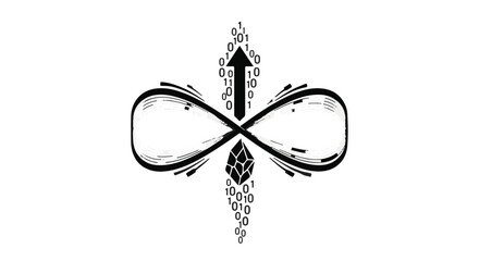 Abstract digital infinity symbol with ascending binary code and crystal structure