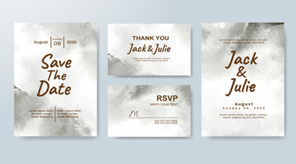 Set of Wedding invitation with abstract splash watercolor