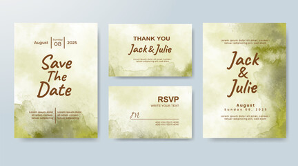 Set of Wedding invitation with abstract splash watercolor