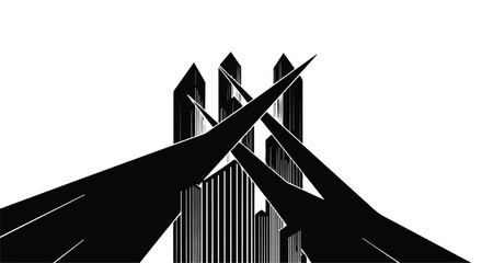 Abstract graphic design of interconnected sharp shapes and geometric forms