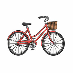 Fototapeta premium Red vintage sport bicycle with a black seat and wheels isolated on white background as a vector illustration for travel and cycling transport