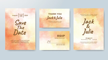 Set of Wedding invitation with abstract splash watercolor