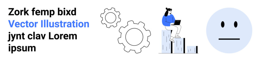Business strategy, technology workflows, data analysis, emotional states, productivity management, and innovation processes. Person analyzing data amidst gears and charts. Business strategy