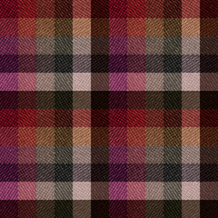 Colorful seamless textured tartan pattern. Red, orange, and black checkered.