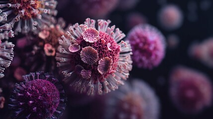 Intricate viral structures display stunning microscopic detail, offering a powerful visual for medical research, education, and health awareness campaigns, promoting scientific understanding