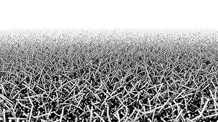 Abstract monochrome pattern featuring a dense field of thin, tangled lines resembling grass or plant stalks, creating a textured and gradient background effect suitable for various designs
