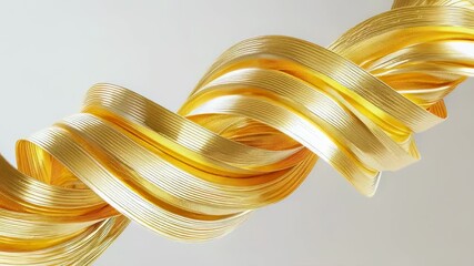 Golden abstract brushstroke swirl floating on light background with smooth flowing texture and elegant metallic shine
