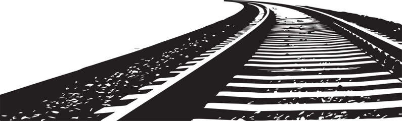 Railroad tracks curving into the distance on a white background train railway