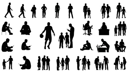 Collection of Silhouetted Figures in Various Poses and Activities