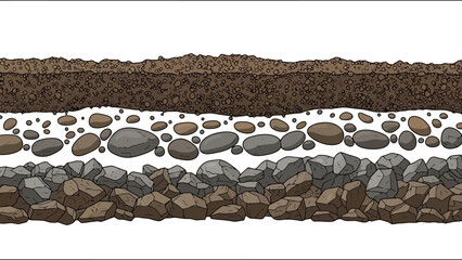 Cross-section illustration of soil layers, gravel, and earth materials for geology concepts