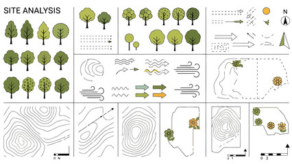 Detailed Site Analysis Vector Graphics for Landscape Design