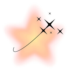 Minimal aesthetic five point star shape or decoration. Minimal geometric frame, graphic vector design element. Aesthetic shape or border with shooting stars sparks, yellow color neon glow effect