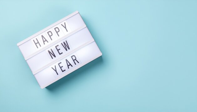 Happy New Year Message on Lightbox with Blue Background - Festive Greeting Concept